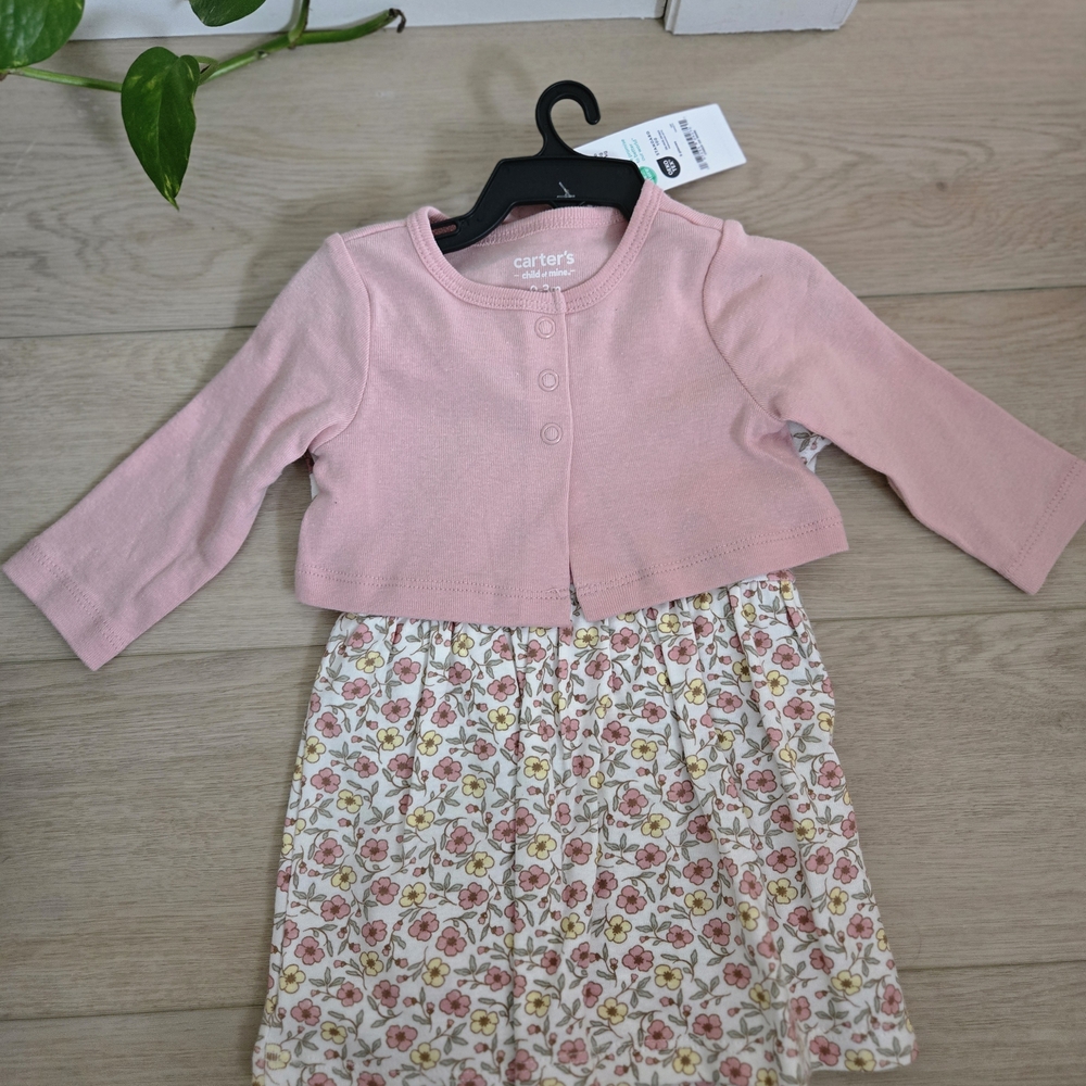 Carter's Floral Romper Dress & Pink Sweater